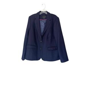 Talbots Plus Blue Office Work Herringbone Wool Blend Aberdeen Blazer Size 16